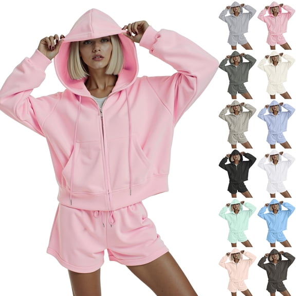 Towmus 2 Piece Sweatsuit Outfits for Women Half Zip Long Sleeve Pullover Sweatshirt Drawstring Shorts Lounge Set with Pockets Ladies Clothes