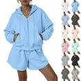 thumbnail image 1 of Towmus 2 Piece Sweatsuit Outfits for Women Half Zip Long Sleeve Pullover Sweatshirt Drawstring Shorts Lounge Set with Pockets Ladies Clothes, 1 of 6