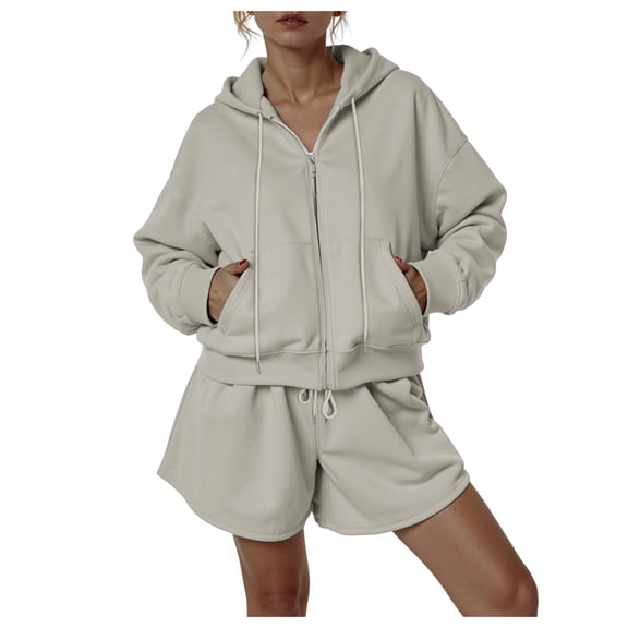 Towmus 2 Piece Sweatsuit Outfits for Women Half Zip Long Sleeve Pullover Sweatshirt Drawstring Shorts Lounge Set with Pockets Ladies Clothes