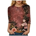 thumbnail image 1 of Towmus 3/4 Length Sleeve Womens Tops Cotton Floral Print Dressy Blouses Crew Neck Casual Tunic Tops Summer Shirts, 1 of 4