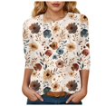 thumbnail image 1 of Towmus 3/4 Length Sleeve Womens Tops Cotton Floral Print Dressy Blouses Crew Neck Casual Tunic Tops Summer Shirts, 1 of 4