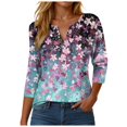 thumbnail image 1 of Towmus 3/4 Length Sleeve Womens Tops Plus Size Blouses Regular Fit T-Shirts Floral Print Tops V Neck Blouses Casual T Shirts Button Up Button Down Pullover Summer Tees, 1 of 5
