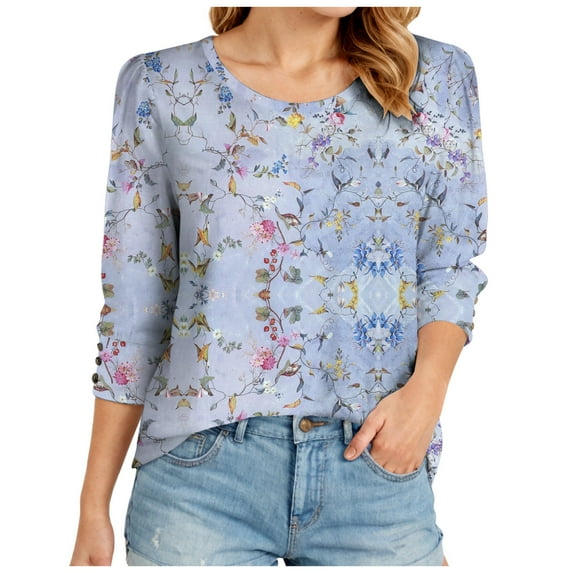 Towmus 3/4 Length Sleeve Womens Tops Womens Blouses Work Shirts Dressy with Button Down Blouses Fashion Clothing