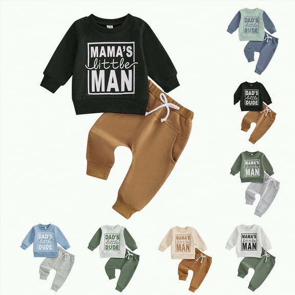 Towmus Baby Boy Fall Clothes Set Long Sleeve Crewneck Sweatshirts Pants Infant Newborn Fall Winter Outfits 6 12 18 24 Months 2T, Black, 6-12 Months