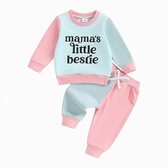 Towmus Baby Boy Girl Fall Clothes Set Color Block Long Sleeve Letter Print Sweatshirt Pants Toddler Outfits 12 18 24 Months 2T 3T