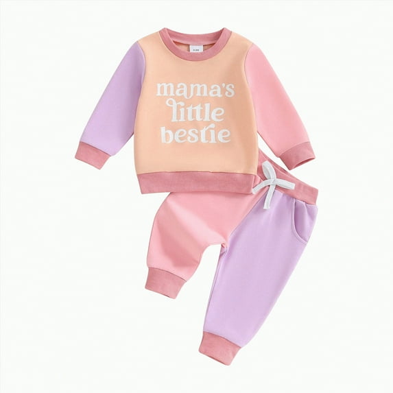 Towmus Baby Boy Girl Fall Clothes Set Color Block Long Sleeve Letter Print Sweatshirt Pants Toddler Infant Outfits 12 18 24 Months 2T 3T