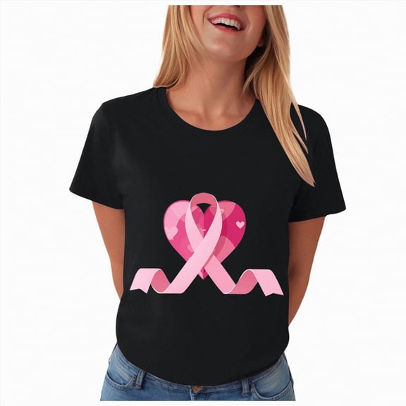 Towmus Back The Pink Breast Cancer Awareness T-Shirt for Women Crew Neck Loose Fit T Shirt Pink Ribbon Graphic Tees Pink