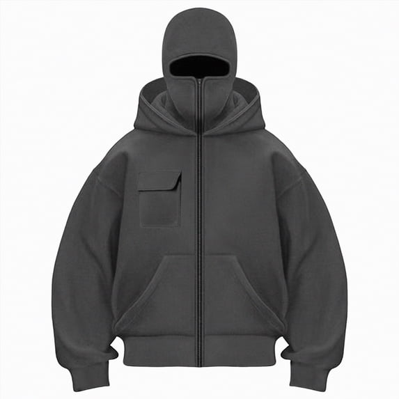 Towmus Balaclava Hoodie Jacket for Women Men, Y2K Zip Up Fashion Outerwear Double Layer Hooded Pullover, Winter Hip Hop Streetwear