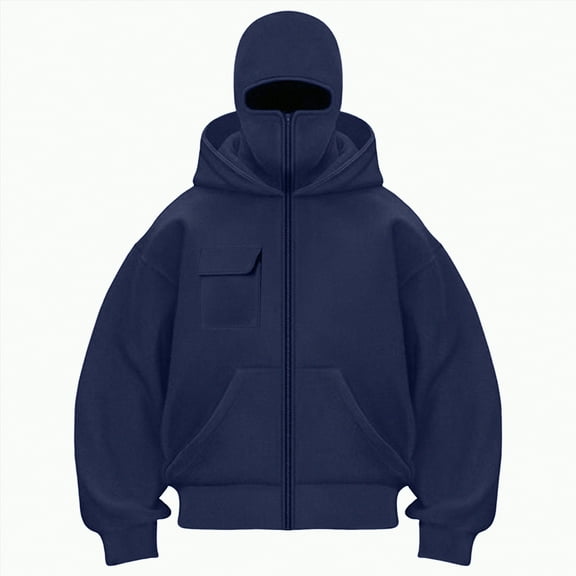 Towmus Balaclava Hoodie Jacket for Women Men, Y2K Zip Up Fashion Outerwear Double Layer Hooded Pullover, Winter Hip Hop Streetwear