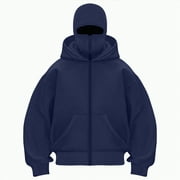 TOWMUS Balaclava Hoodie Zippe, Double Hooded Zip Jacket, Built-In Eye Mask, Full Zip Hooded Sweatshirt, Unisex