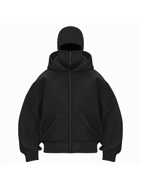 Balaclava Hoodie Zippe, Double Hooded Zip Jacket, Built-In Eye Mask, Full Zip Hooded Sweatshirt, Unisex
