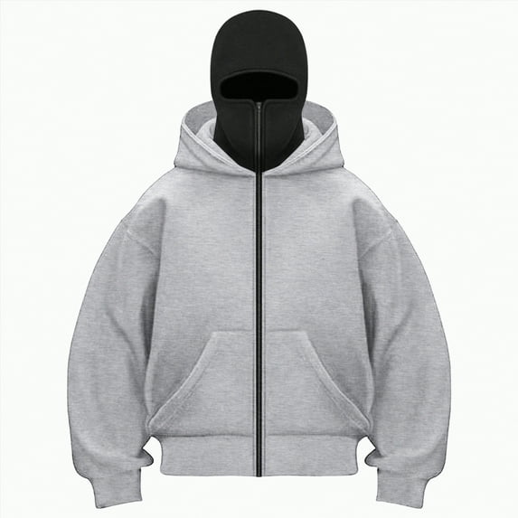 Towmus Balaclava Hoodie Zippe, Double Hooded Zip Jacket, Built-In Eye Mask, Full Zip Hooded Sweatshirt, Unisex