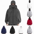 thumbnail image 1 of Towmus Balaclava Hoodie Zippe for Women Men, Double Hooded Full Zip Jacket With Front pocket, Built-In Eye Mask, Full Zip Hooded Sweatshirt, Dark Gray, 2XL, 1 of 5