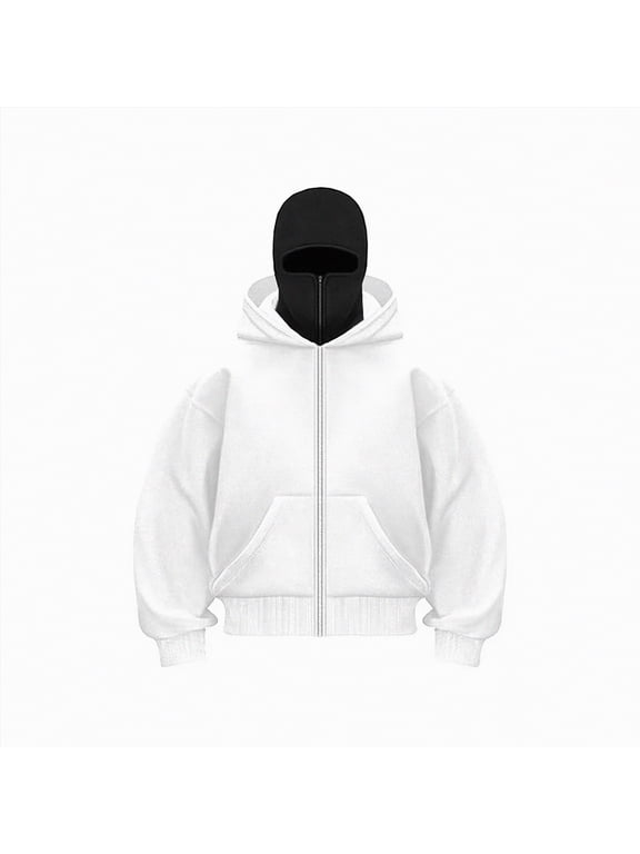 Balaclava Hoodie Zipper, Double Full Zip Hooded Sweatshirt Jacket Spring Hooded for Unisex Windproof Streetwear