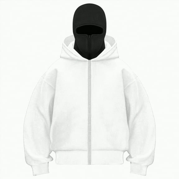 Towmus Balaclava Hoodie Zipper, Y2K Double Layer Hooded Pullover, Built-In Eye Mask, Ultimate Heavyweight Hoodies Sweatshirts, Unisex, Clear, S
