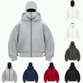 thumbnail image 1 of Towmus Balaclava Hoodie Zipper, Y2K Double Layer Hooded Pullover, Built-In Eye Mask, Ultimate Heavyweight Hoodies Sweatshirts, Unisex, Grey, M, 1 of 5