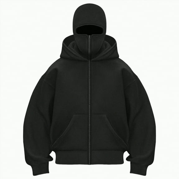 Towmus Balaclava Hoodie for Unisex Double Layer Hoodies Outerwear Jacket Built-In Eye Mask Fashion Full-Zip Hooded Sweatshirt