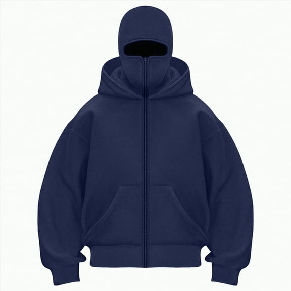 Towmus Balaclava Hoodie for Unisex Double Layer Hoodies Outerwear Jacket Built-In Eye Mask Fashion Full-Zip Hooded Sweatshirt