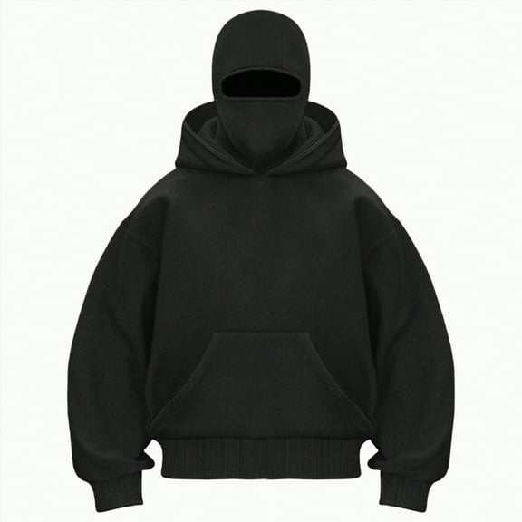 Towmus Balaclava Hoodies Sweatshirts for Unisex Double Hood Y2K Winter Coats Built-In Eye Mask Jacket Hooded Sweatshirt with Pocket, Black M