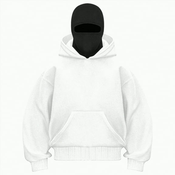Towmus Balaclava Hoodies Sweatshirts for Unisex Double Hood Y2K Winter Coats Built-In Eye Mask Jacket Hooded Sweatshirt with Pocket, White L