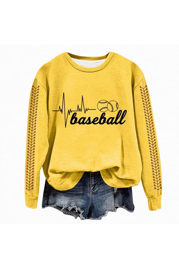 Baseball Sweatshirt for Women Oversized Long Sleeve Sweatshirts Baseball Printed Crew Neck Casual Pullover Hoodies Tops