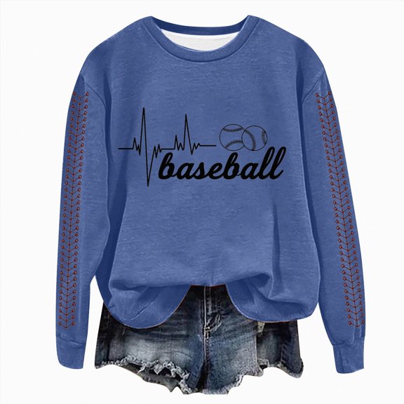 Towmus Baseball Sweatshirt for Women Oversized Long Sleeve Sweatshirts Baseball Printed Crew Neck Casual Pullover Hoodies Tops
