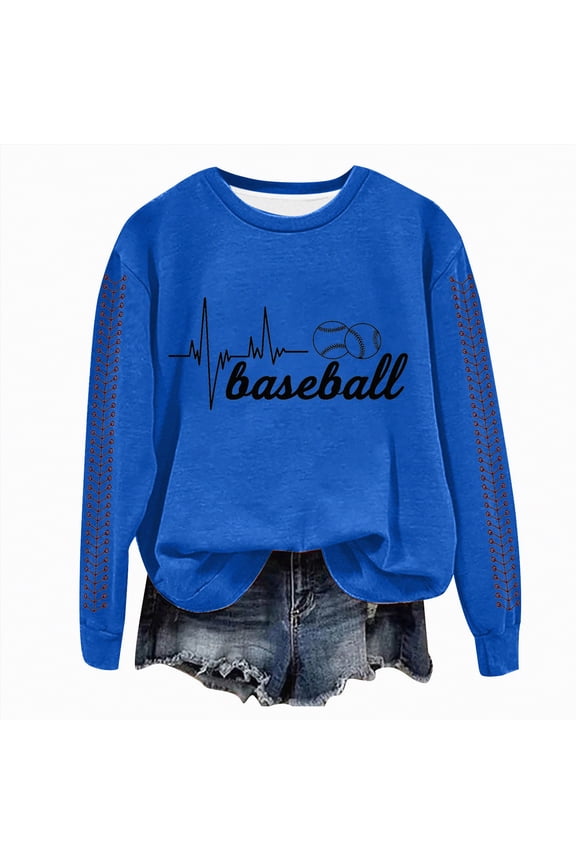 Baseball Sweatshirt for Women Oversized Long Sleeve Sweatshirts Baseball Printed Crew Neck Casual Pullover Hoodies Tops