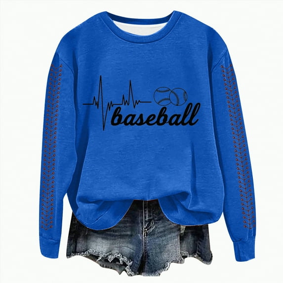 Towmus Baseball Sweatshirt for Women Oversized Long Sleeve Sweatshirts Baseball Printed Crew Neck Casual Pullover Hoodies Tops