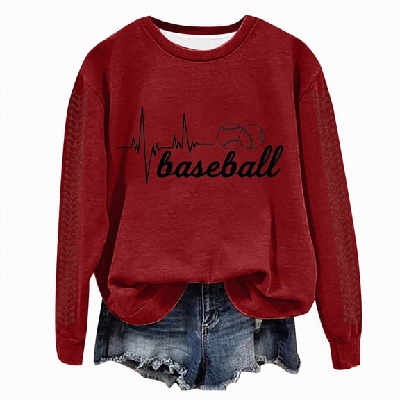 Towmus Baseball Sweatshirt for Women Oversized Long Sleeve Sweatshirts Baseball Printed Crew Neck Casual Pullover Hoodies Tops
