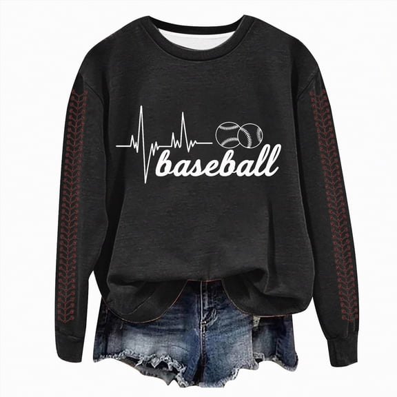 Towmus Baseball Sweatshirt for Women Oversized Long Sleeve Sweatshirts Baseball Printed Crew Neck Casual Pullover Hoodies Tops