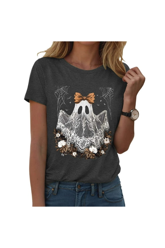 Basic Witch Halloween T Shirt Women Cute Graphic Tees Shirt Short Sleeve Casual Funny Halloween Party Shirts