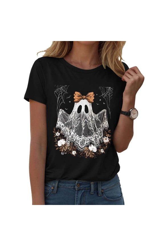 Basic Witch Halloween T Shirt Women Cute Graphic Tees Shirt Short Sleeve Casual Funny Halloween Party Shirts