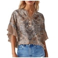 thumbnail image 1 of Towmus Blouses for Women 3/4 Ruffle Sleeve Summer Tops V Neck Business Work Blouse Dressy Casual Loose Shirts Floral Tops for Women S-2XL, 1 of 4