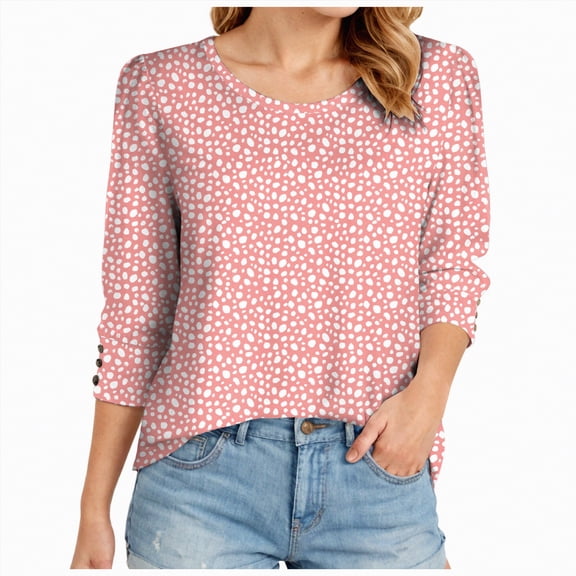 Towmus Blouses for Women Dressy Casual 3/4 Length Sleeve Womens Tops with Button