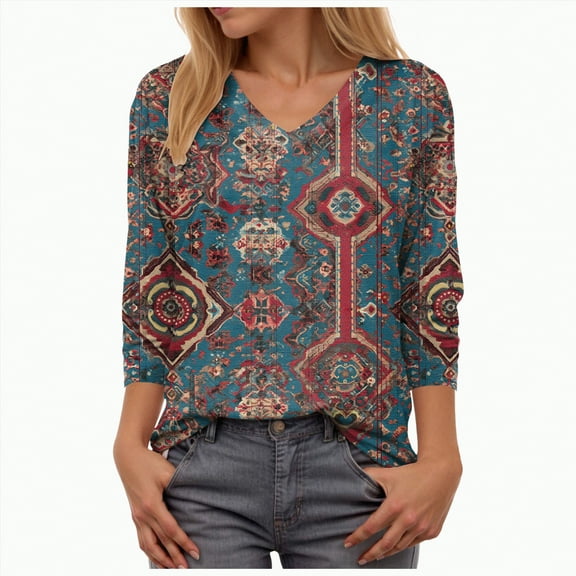 Towmus Blouses for Women Henley 3/4 Sleeve Shirts Dressy Casual Fall Tops Work Blouses