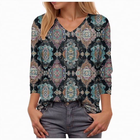 Towmus Blouses for Women Henley 3/4 Sleeve Shirts Dressy Casual Fall Tops Work Blouses