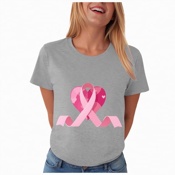 Towmus Breast Cancer Awareness Shirts for Women Crew Neck Loose Fit T Shirt Pink Ribbon Graphic Tees Pink