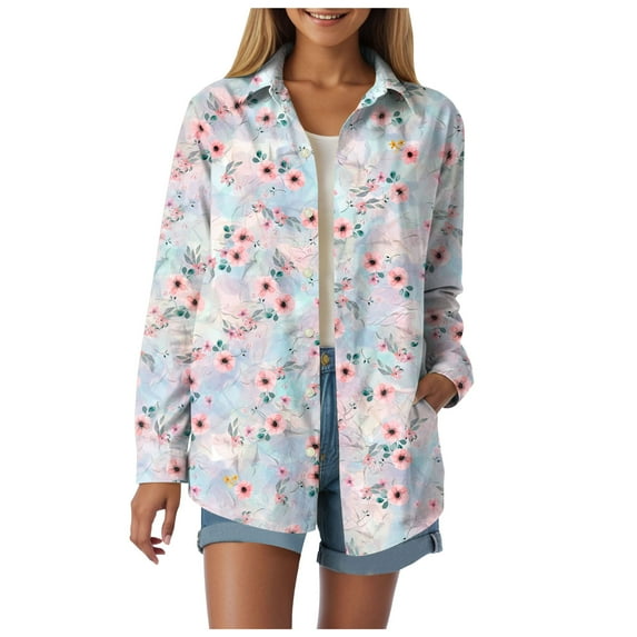 Towmus Button Down Shirts for Women Dressy Floral Printed Long Sleeve Blouse Business Casual Work Tops Fall Cardigan Shirt