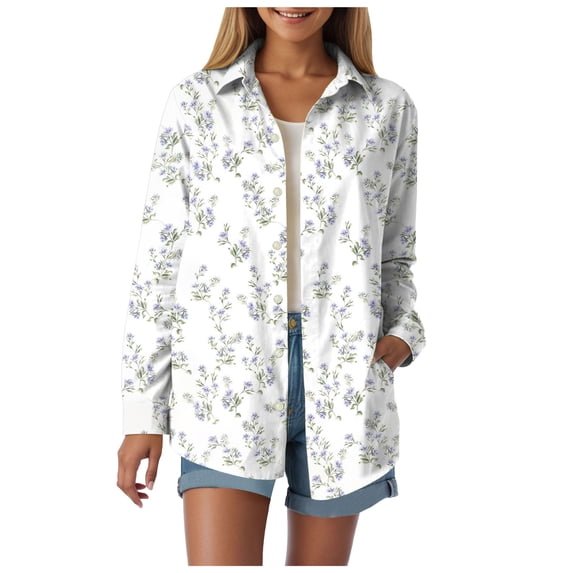 Towmus Button Down Shirts for Women Dressy Floral Printed Long Sleeve Blouse Business Casual Work Tops Fall Cardigan Shirt