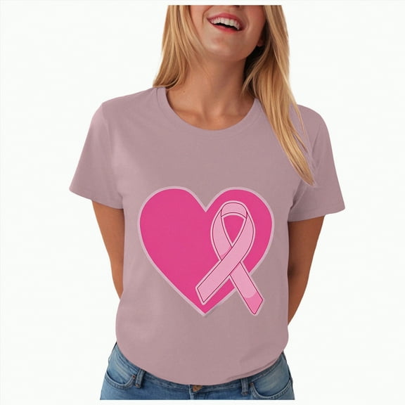 Towmus Cancer Survivor Women Gift Pink Ribbon Breast Cancer T Shirt Plus Size Short Sleeve Casual Crew Neck Graphic Tees