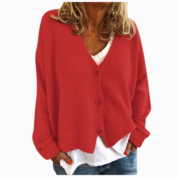 Towmus Cardigan Sweaters for Women Long Sleeve Open Front Button Down V Neck Soild Color Knit Cardigans Tops Outwear