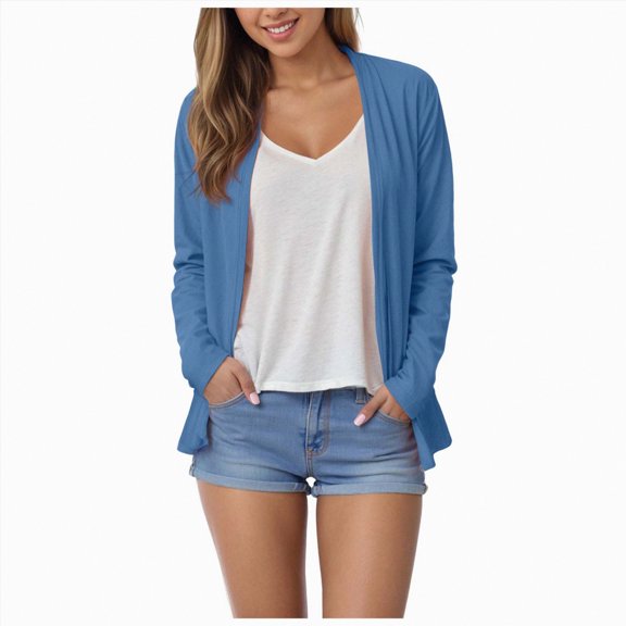 Towmus Cardigans for Women Trendy Cardigans Casual Open Front Shirts Coat Solid Color Fall Plus Size Thin Lightweight Long Sleeve Blouses Outerwear with Pockets