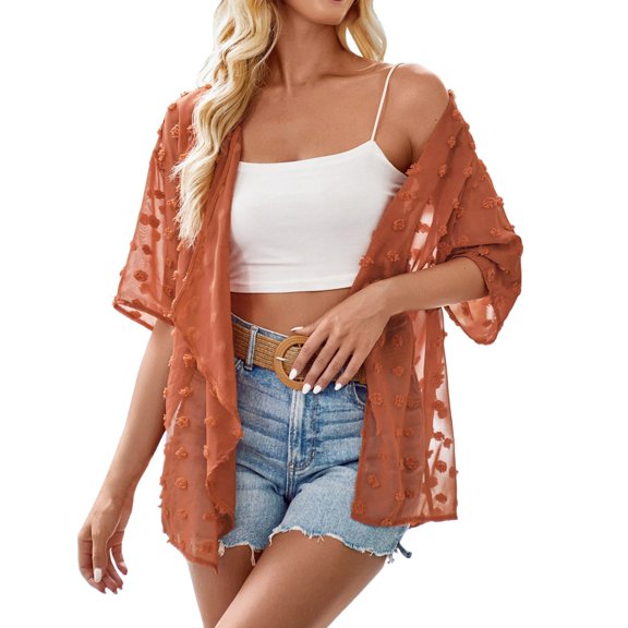 Towmus Cardigans for Women Short Sleeve Soft Oversized Open Front Knitted Lightweight Blouse Tops
