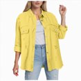 thumbnail image 1 of Towmus Casual Quilted Jackets for Women Button Down Collared Long Sleeve Shirts Frayed Hem Fall Jackets with Pockets, 1 of 6