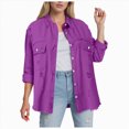 thumbnail image 1 of Towmus Casual Quilted Jackets for Women Button Down Collared Long Sleeve Shirts Frayed Hem Fall Jackets with Pockets, 1 of 6