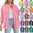 thumbnail image 1 of Towmus Casual Quilted Jackets for Women Button Down Collared Long Sleeve Shirts Frayed Hem Fall Jackets with Pockets, 1 of 6