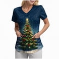 thumbnail image 1 of Towmus Christmas Scrub Tops Woman V Neck Funny Graphic Pattern Short Sleeve Nursing Tops Xmas Holiday Print Fashion Top with Pockets S-3XL, 1 of 5