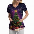 thumbnail image 1 of Towmus Christmas Scrub Tops Woman V Neck Funny Graphic Pattern Short Sleeve Nursing Tops Xmas Holiday Print Fashion Top with Pockets S-3XL, 1 of 5