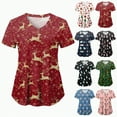 thumbnail image 1 of Towmus Christmas Scrub Tops Women Plus Size Fashion Casual Dressy Blouses Xmas Print Shirt Nurse Uniforms with Pockets S-3XL, 1 of 6