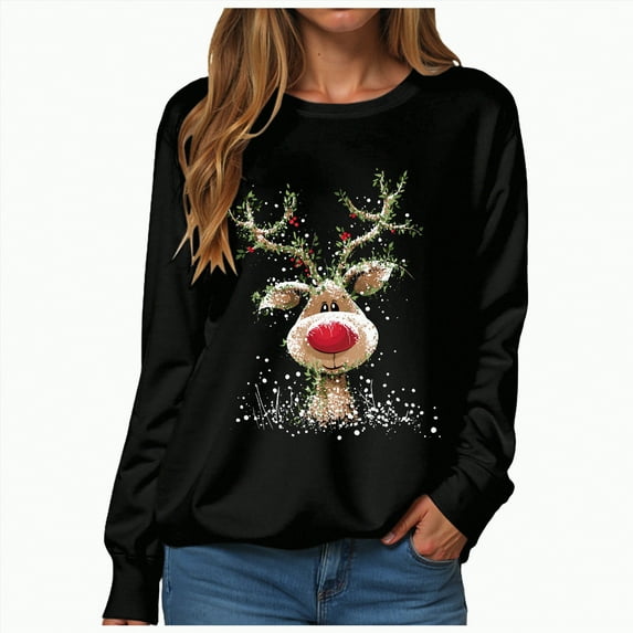 Towmus Christmas Sequins Sweatshirts Women Merry and Bright Christmas Crewneck Shirts Xmas Holiday Long Sleeve Pullover Tops
